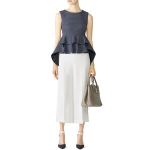 Christian Pellizzari Blouse Top Size S(38) Tweed Blue Herringbone Tiered Peplum